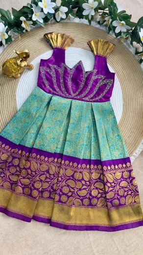 Laxmi Lotus Gown Jaquard Indian kids wear manufacturers